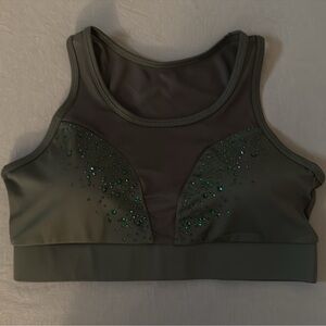 Stylish Green Sports Bra with Glitter Details